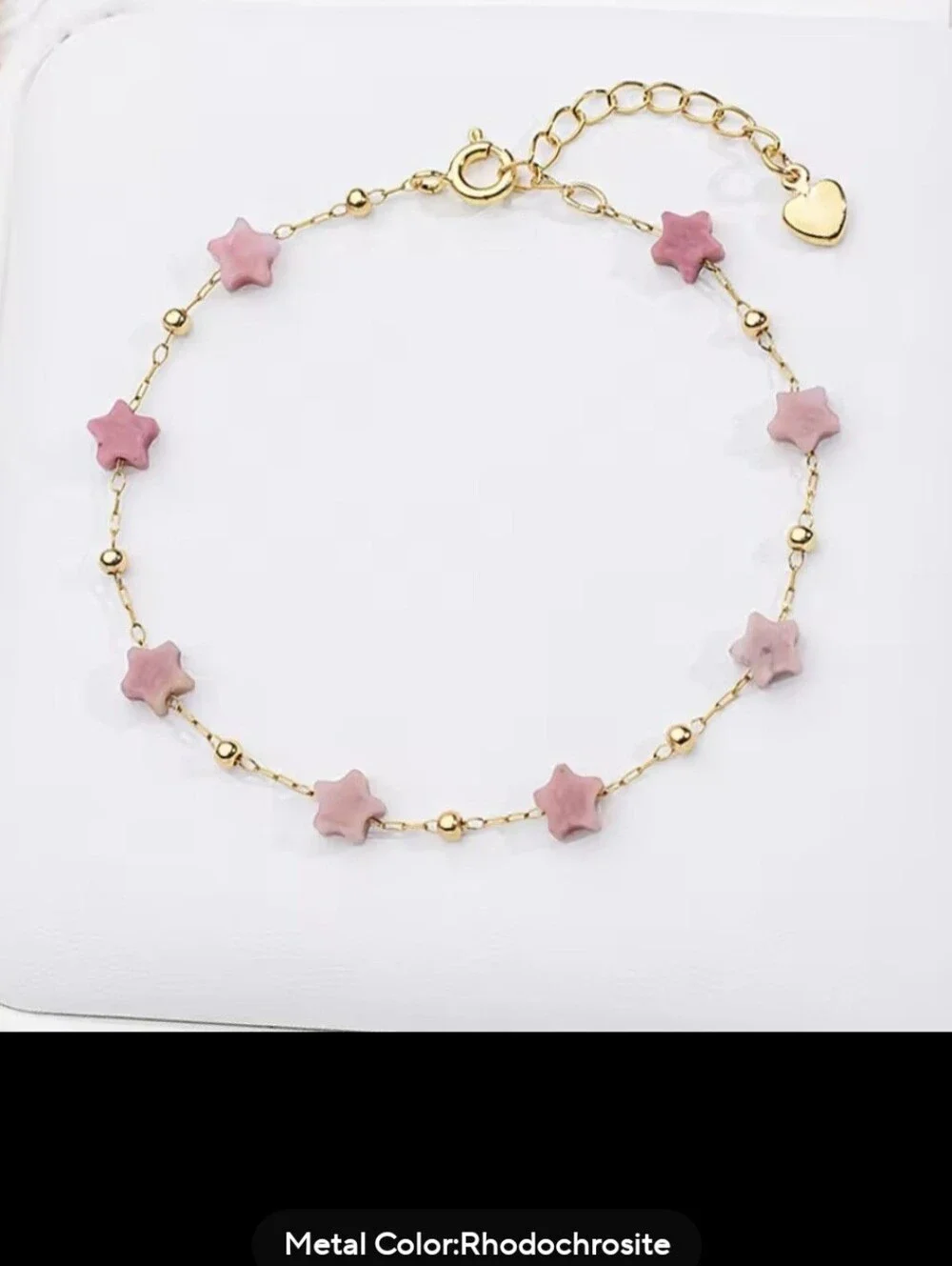🩷⭐️NEW🩷⭐️ PRETTY!! RHODOCROSITE Micro Paper Clip Natural Stone Star Bracelet